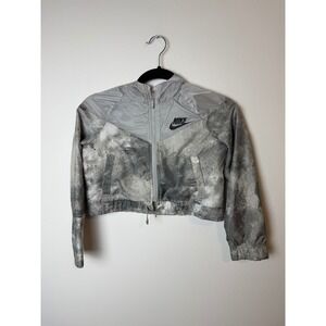 Nike Womens Windrunner Cropped Windbreaker Jacket Grey Marble Print Hooded Small